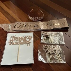 13th Birthday tiara, sash, cake topper & cupcake toppers